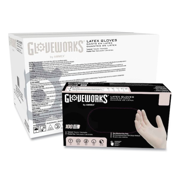 Gloveworks By Ammex Disposable Gloves, 4 mil Palm, Latex, Powder-Free, S, 1000 PK, Ivory TLF42100 - main
